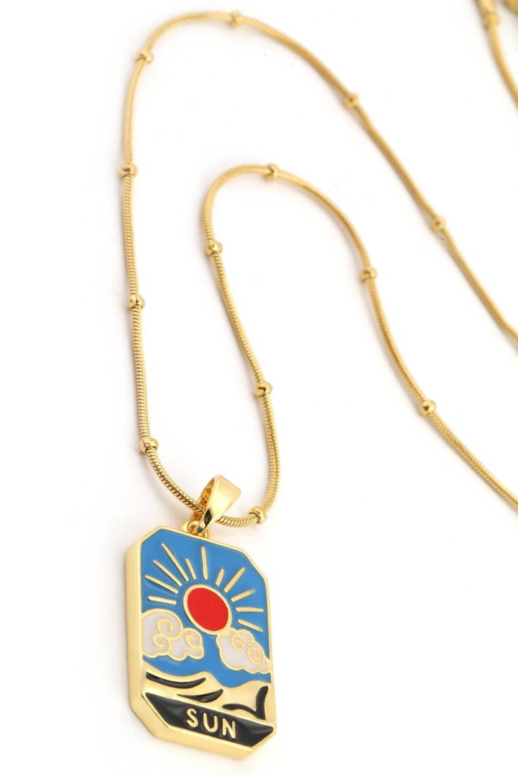 316L Paslanmaz Çelik - Altın Renk - Tarot "The Sun" Kartı Kolye