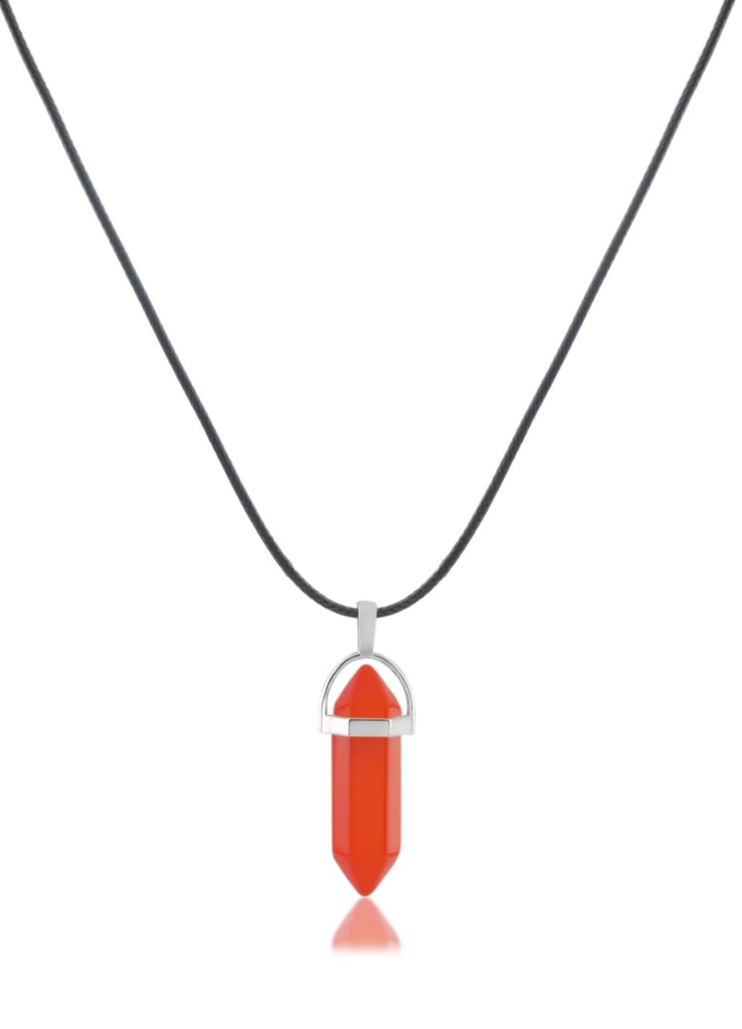 Doğal Taş Kristal Pendant Kolye 45cm - Kırmızı