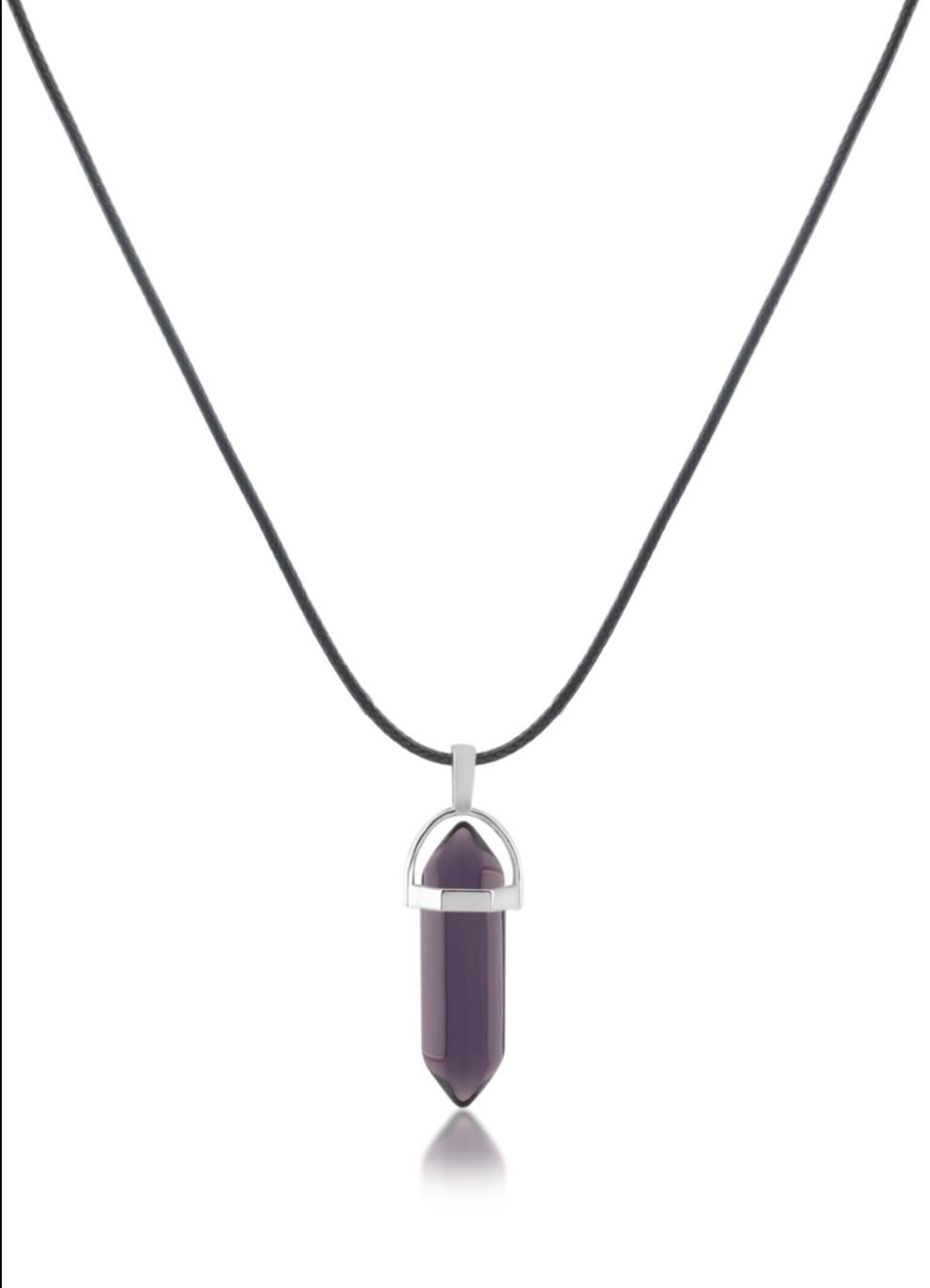 Doğal Taş Kristal Pendant Kolye 45cm - Mor