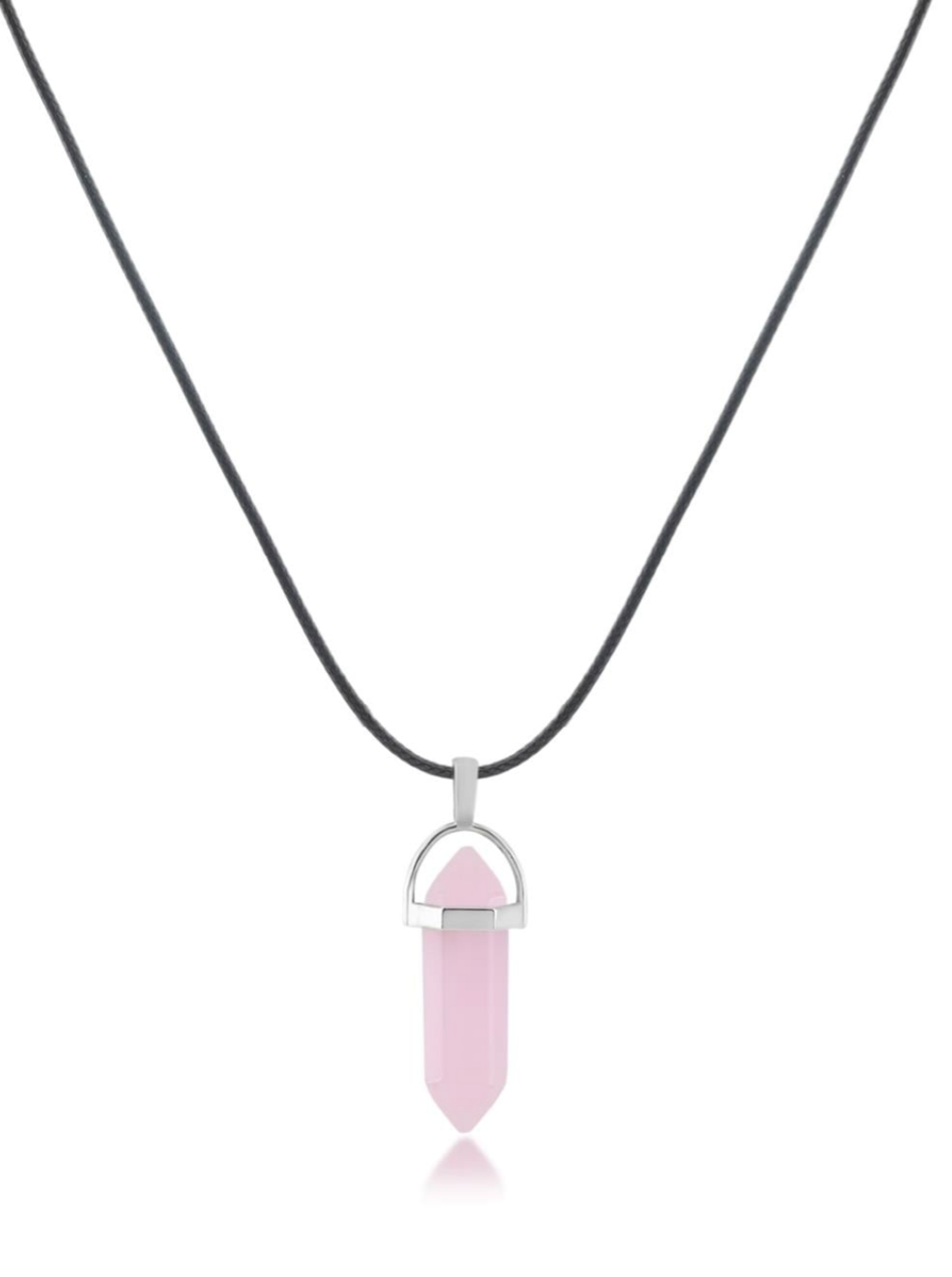 Doğal Taş Kristal Pendant Kolye 45cm -Pembe