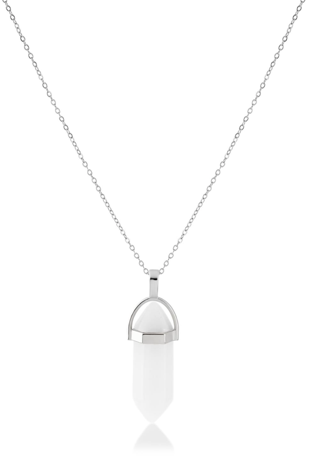Doğal Taş Kristal Pendant Kolye 45cm -Beyaz