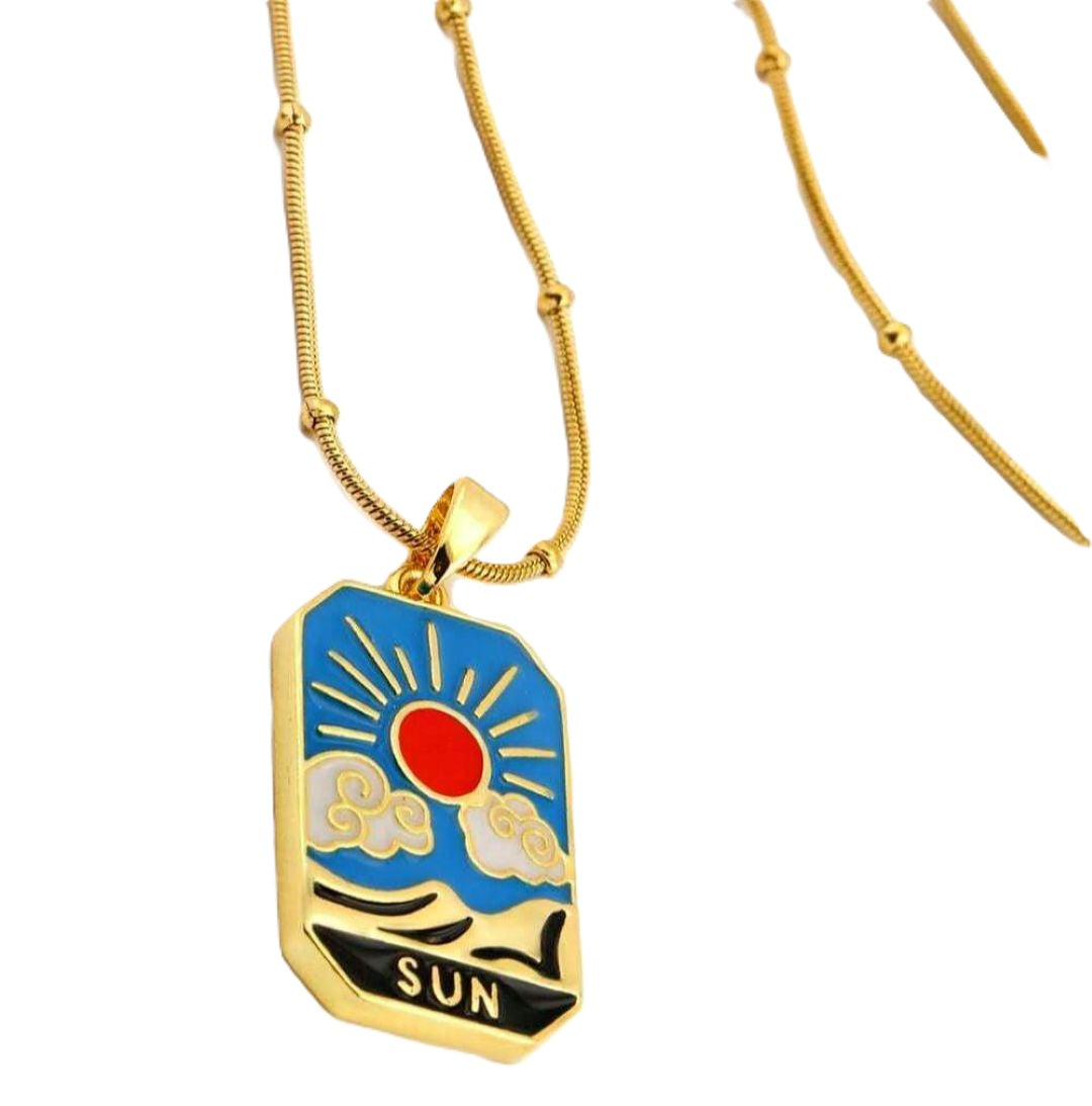 316L Paslanmaz Çelik - Altın Renk - Tarot "The Sun" Kartı Kolye